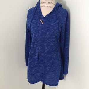 Bright royal blue hooded long sleeve wrap tunic